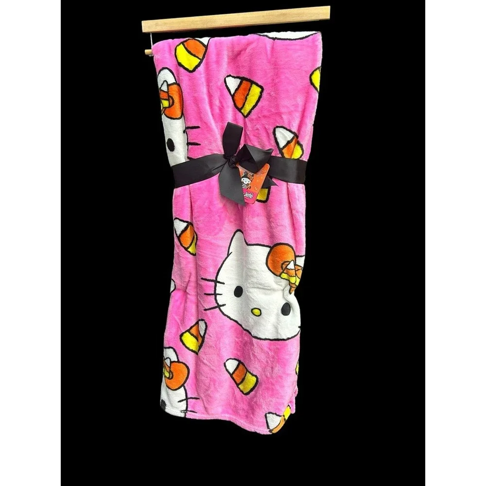 Halloween TikTok Viral Hello Kitty Throw Blanket pink candy corn